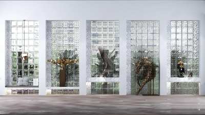 现代玻璃砖隔断3D模型下载